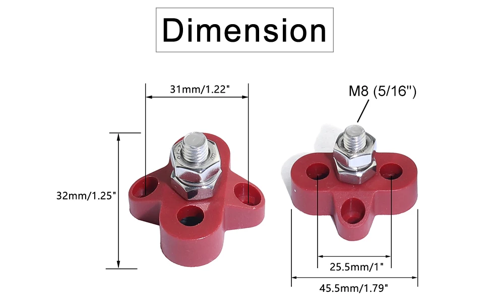 Тяжелый клеммный блок усилителя шины 5/16 дюйма 48 В постоянного тока M8
