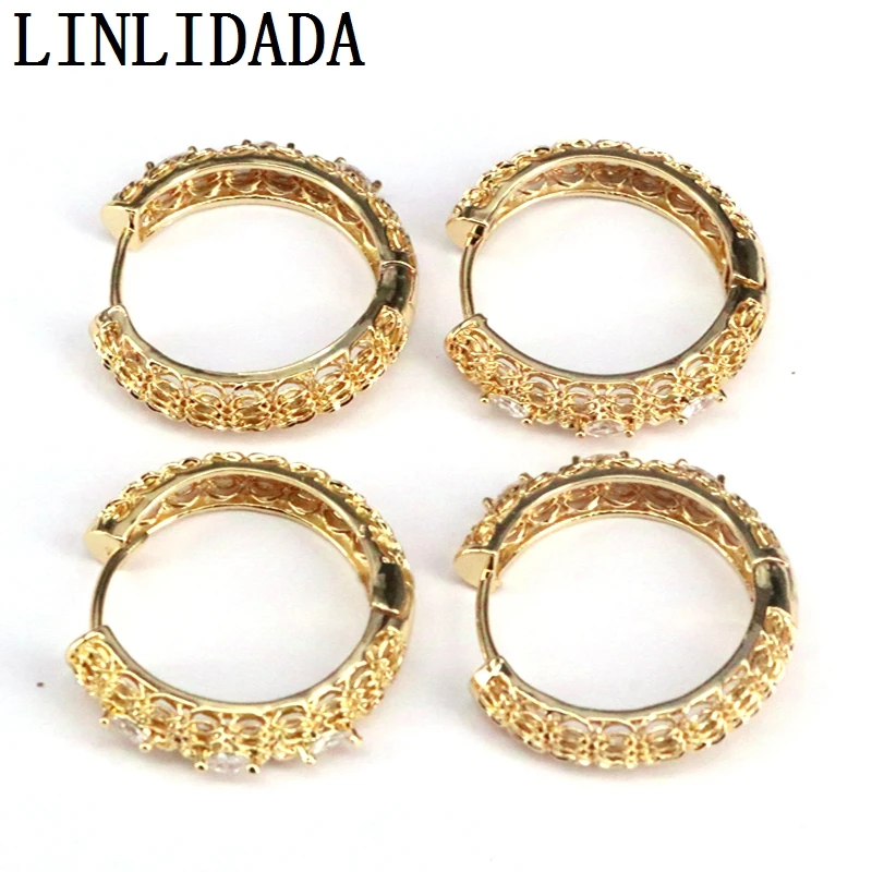 

5 пар Золотая Цвет Круглый Циркон микро камнями, CZ серьги в виде колец, медные серьги для женщин, ювелирные изделия