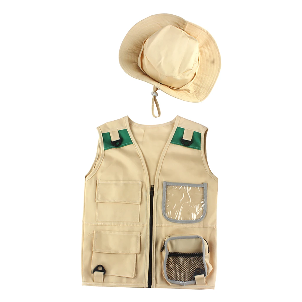 

Adventure Kit Kids Cargo Vest & Hat Costume Camping Hiking Outdoor Activities Explorer Party Backyard Children Pretend Play
