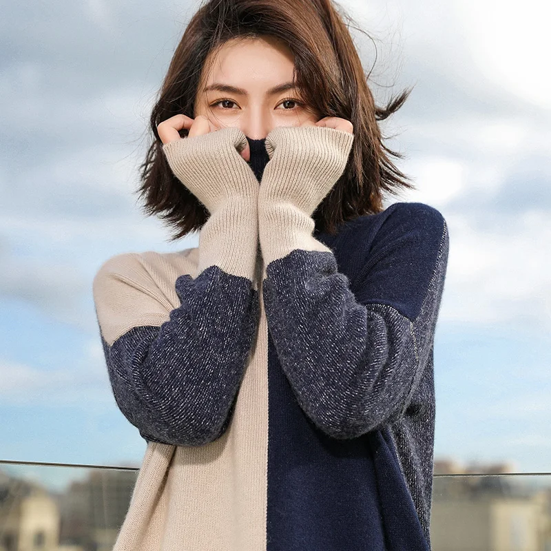 Свитер женский кашемировый с высоким воротником теплый большой размер на