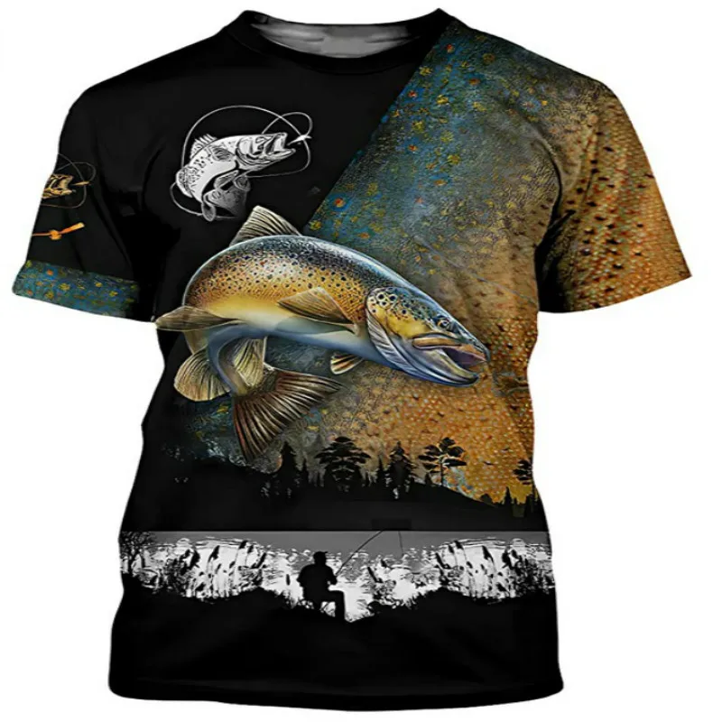 Футболка для рыбалки для мужчин и женщин с 3D принтом забавная футболка Летняя новая стильная модная футболка с круглым вырезом и короткими ...