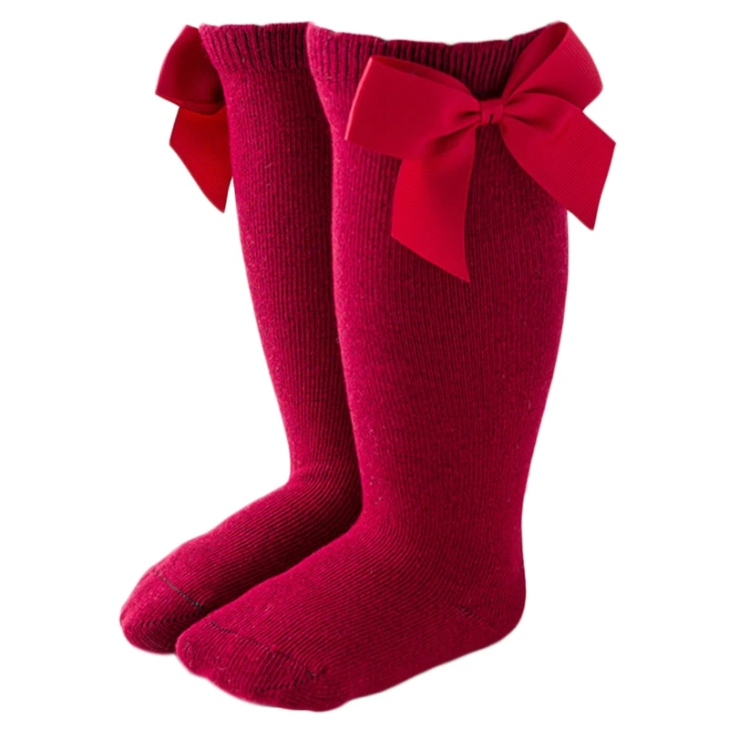 

Baby Girls Knee High Socks Cute Bowknot Solid Color Toddler Infant Stockings D0AF