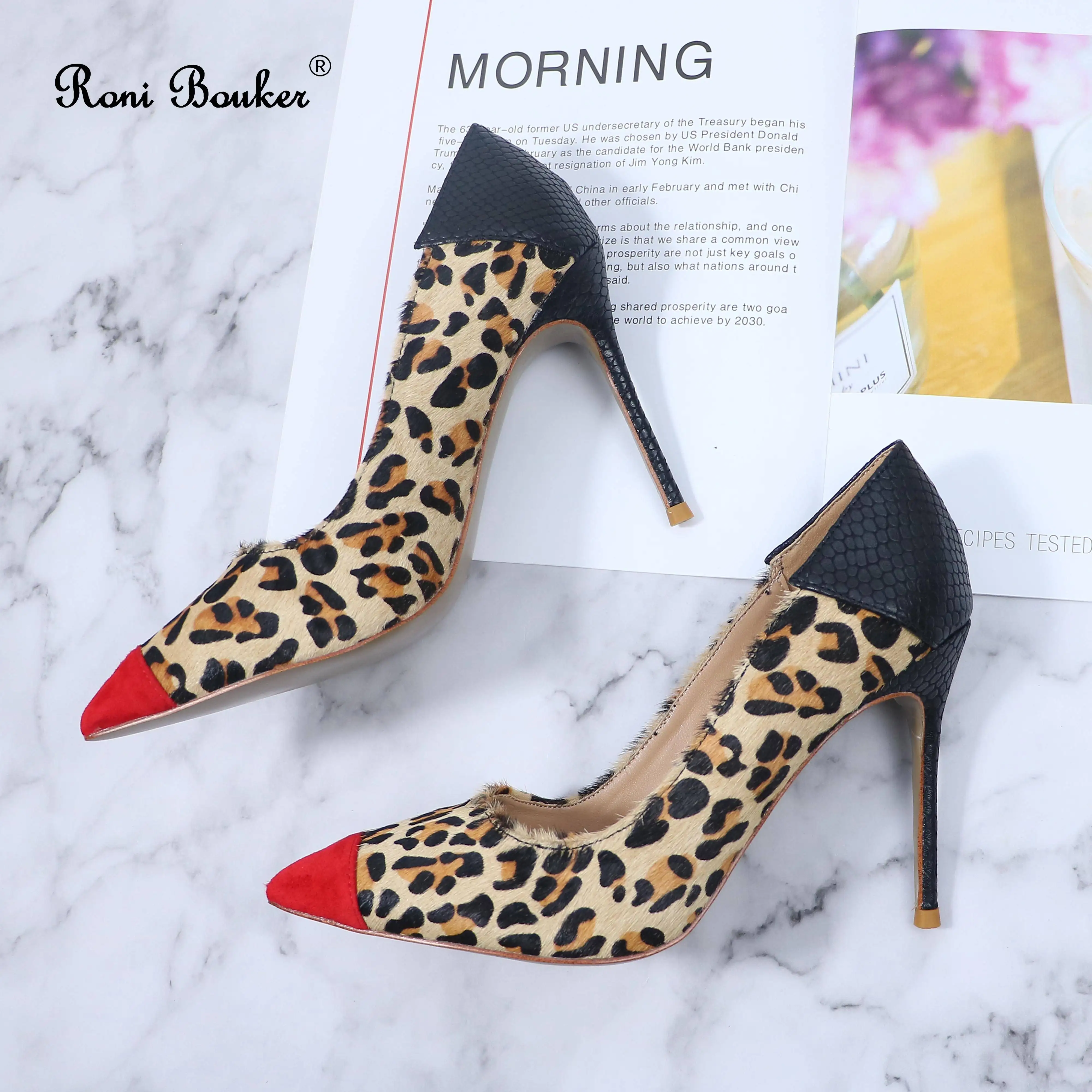 

Roni Bouker Women's Hot Design Leopard Sexy Shoes Woman's High Heel Natural Leather Pumps Woman Evening Heels Party Shoe Women