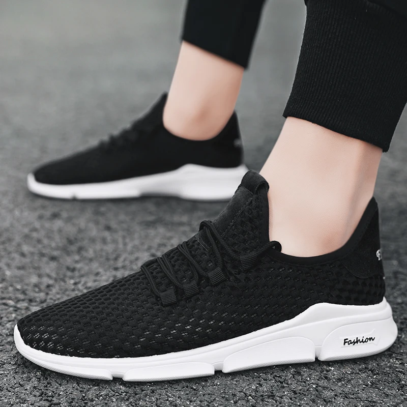 Brand Mesh Men Skateboarding Shoes Black Footwear Sneakers Flat Male Walking Shoes Summer Soft Outdoor For Men Rubber Shoes