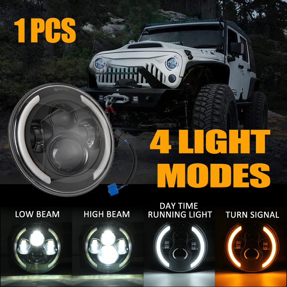 

7" Inch Round LED Headlights 150W High Low Beam LED H4 Halo Angel Eye DRL Turn Signal Light For Jeep Wrangler JK LJ TJ CJ