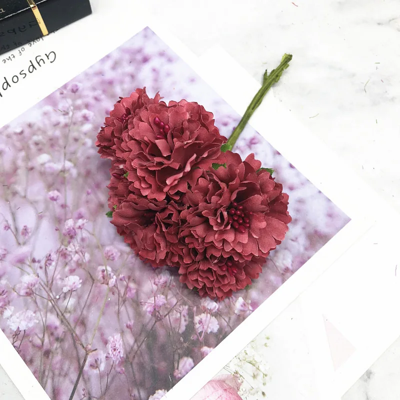 watermelon red HINDJEF 6 шт./4 см искусственная мини бутоньерка с тычинками Свадебные украшения дома DIY ВЕНОК подарок boxcollage Украшение Моделирование цветок - Цвет: watermelon red