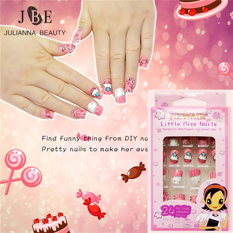 

24 шт./компл. детские розовые накладные ногти "сделай сам" Полный Чехол накладные ногти предварительно КЛЕЙ АКРИЛОВЫЕ мороженого накладные д...