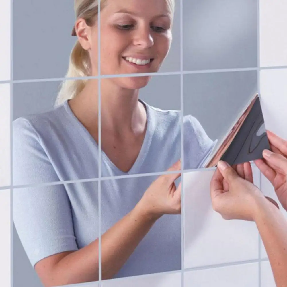 Квадратные самоклеящиеся зеркальные настенные наклейки прямоугольные