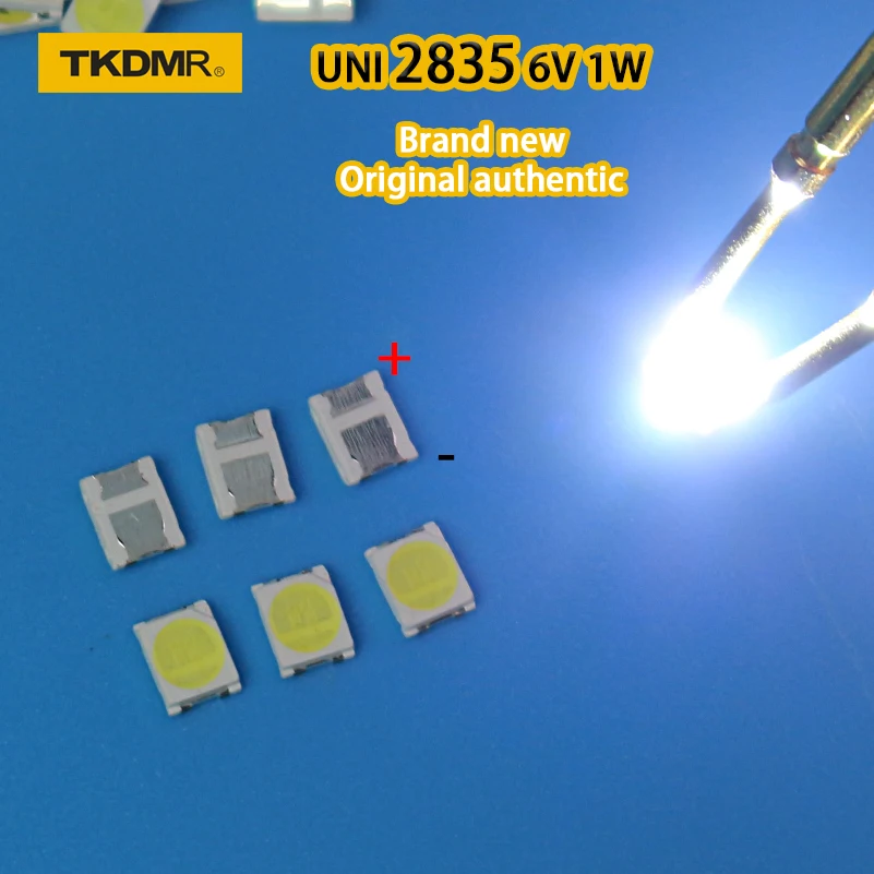 

Оригинальные светодиодные бусины TKDMR UNI 100, 3528, 2835 светильник 1 Вт, 6 в и 3 в, холодный белый свет для подсветки светодиодный-телевизора, примене...