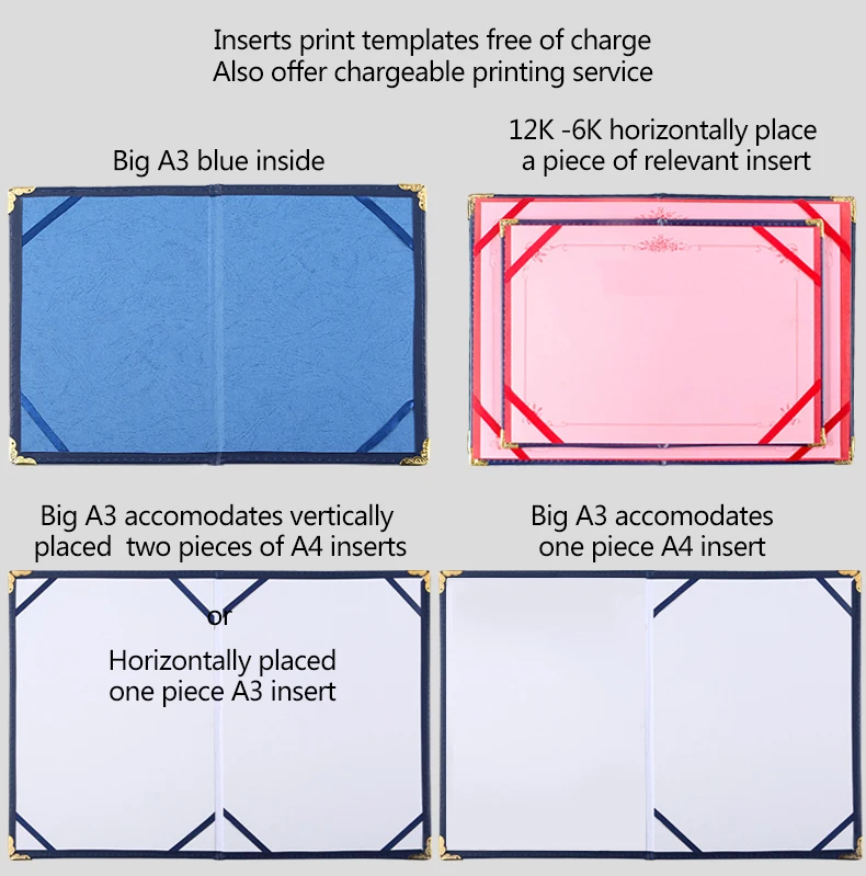 Держатель для сертификата размером A4 индивидуальный синий кожаный Гладкий
