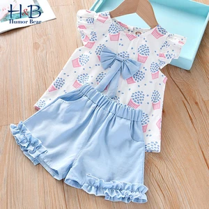 Humor Bear NEW Girls Clothing Set Sleeveless  Summer New Ice Cream Bow Top T-shirt+Pants 2Pcs Suit Toddler  Childrens Clothes