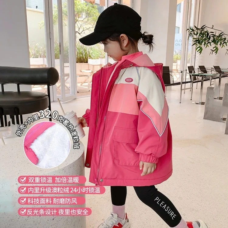 

Новинка 2021, зимнее Детское пальто для девочки, Детская плюшевая утепленная ветровка, Корейская теплая верхняя одежда с капюшоном