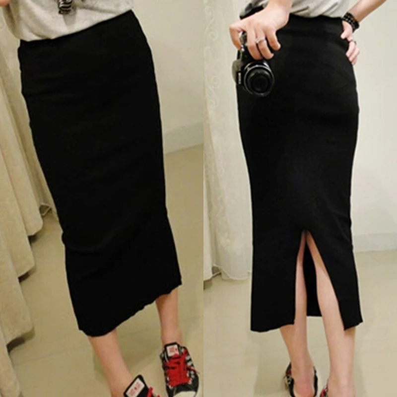 

Женская офисная юбка-карандаш, черная облегающая юбка размера плюс с высокой талией и открытой спиной, лето 2019