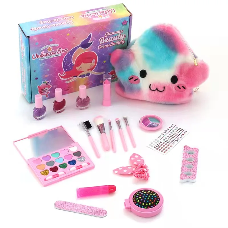 

Washable Makeup Kit Real Cosmetic Toy with Star Bag for Girls Safe Non Toxic Dressing Cosmetic Nail Polish Toys Gifts