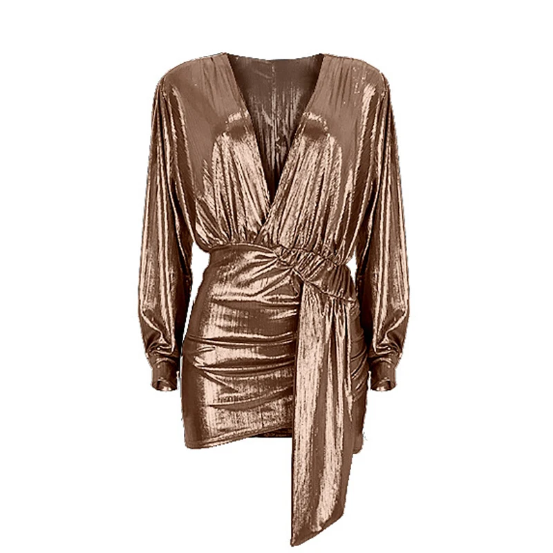 2019 модное металлическое облегающее мини платье с рюшами женское сексуальное для