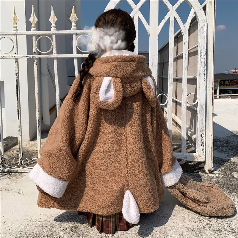 Kawaii Girl Winter Teddy Jacket Women Cute College Style Single Breasted Loose Thicken Warm Coat Fluffy Lamb Faux Fur Overcoat
