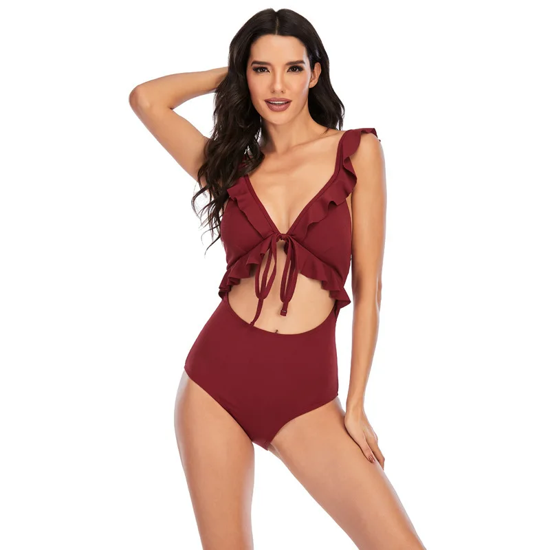 

Women 's Swimsuit Solid One Piece Ladies 2021 Ruffled Bodysuit Women Body Sexy Swimsuit Monokini Swim Nice Bathing Suit Women