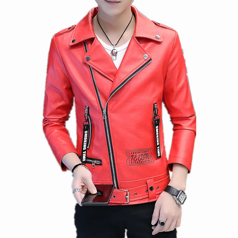 Куртка мужская приталенная из искусственной кожи модная мотоциклетная одежда