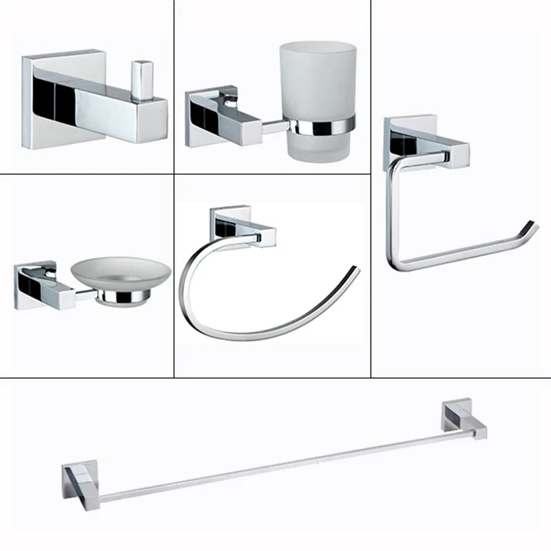 

Polished Silver Bathroom Accessories Set Stainless Steel Towel Rack Shelf Wall Toilet Brush with Paper Holder Wall Hook Chrome