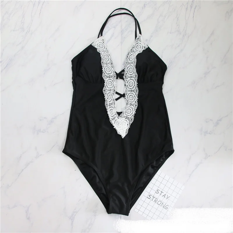 Сексуальный цельный купальник со шнуровкой женский с глубоким v-образным вырезом