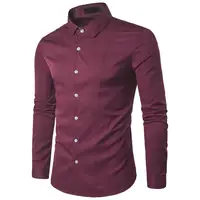 Quality Men Dress Shirts Europe Size Long Sleeve Solid Business Formal Blouse Black White Red Blue Social Casual Shirts Male