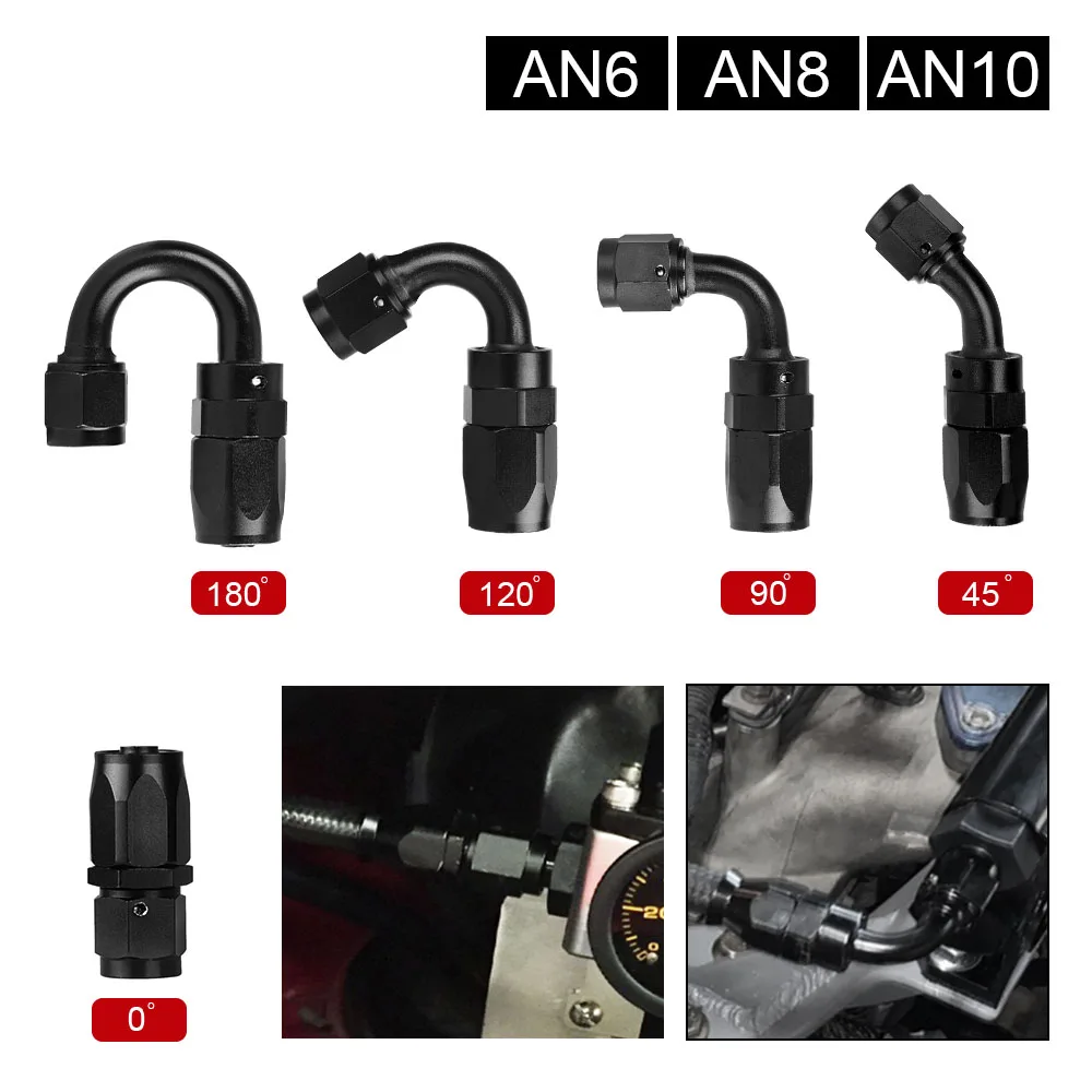 AN6 AN8 AN10 Aluminum Straight Elbow 0 45 90 120 Degree Oil Fuel Swivel Hose End Fitting Oil Hose End Adaptor Fitting Kit