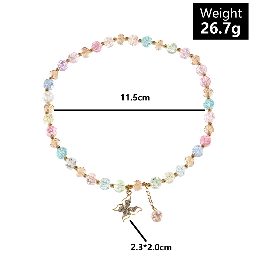 

New Trendy Korea Rainbow Beads Chain Necklace With Crystals Butterfly Pendant Charms Gold Neck Jewelry For Women Party Gift Idea