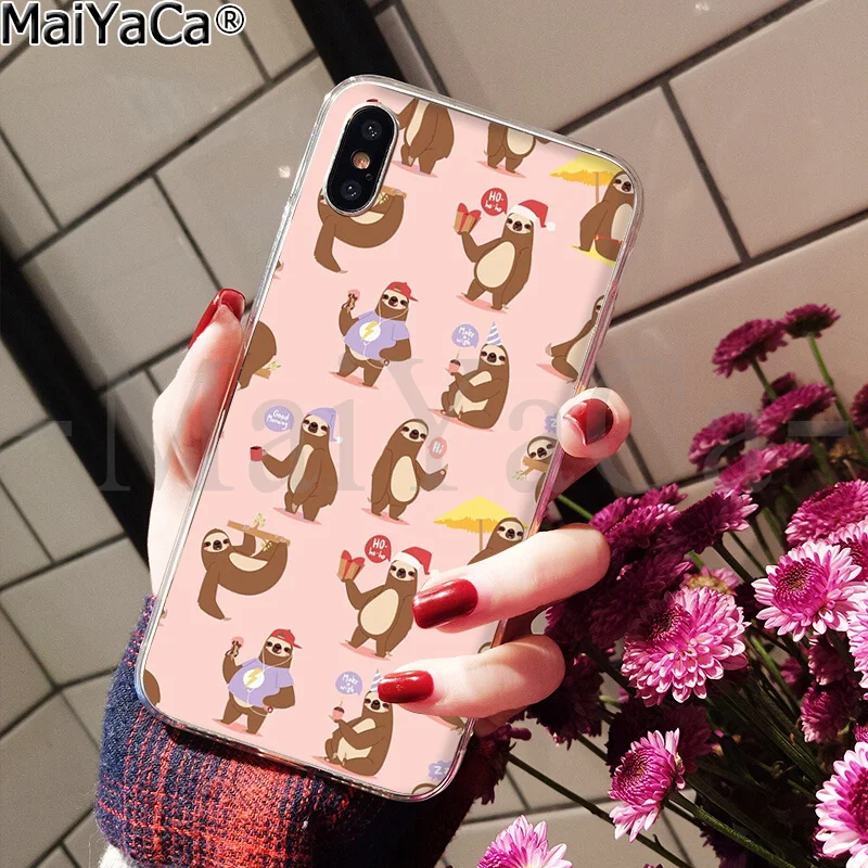 MaiYaCa Caffeinated животное Ленивец Крышка Прозрачный мягкий чехол для телефона для iPhone 6S 6plus 7plus 8 8Plus X Xs MAX 5 5S XR