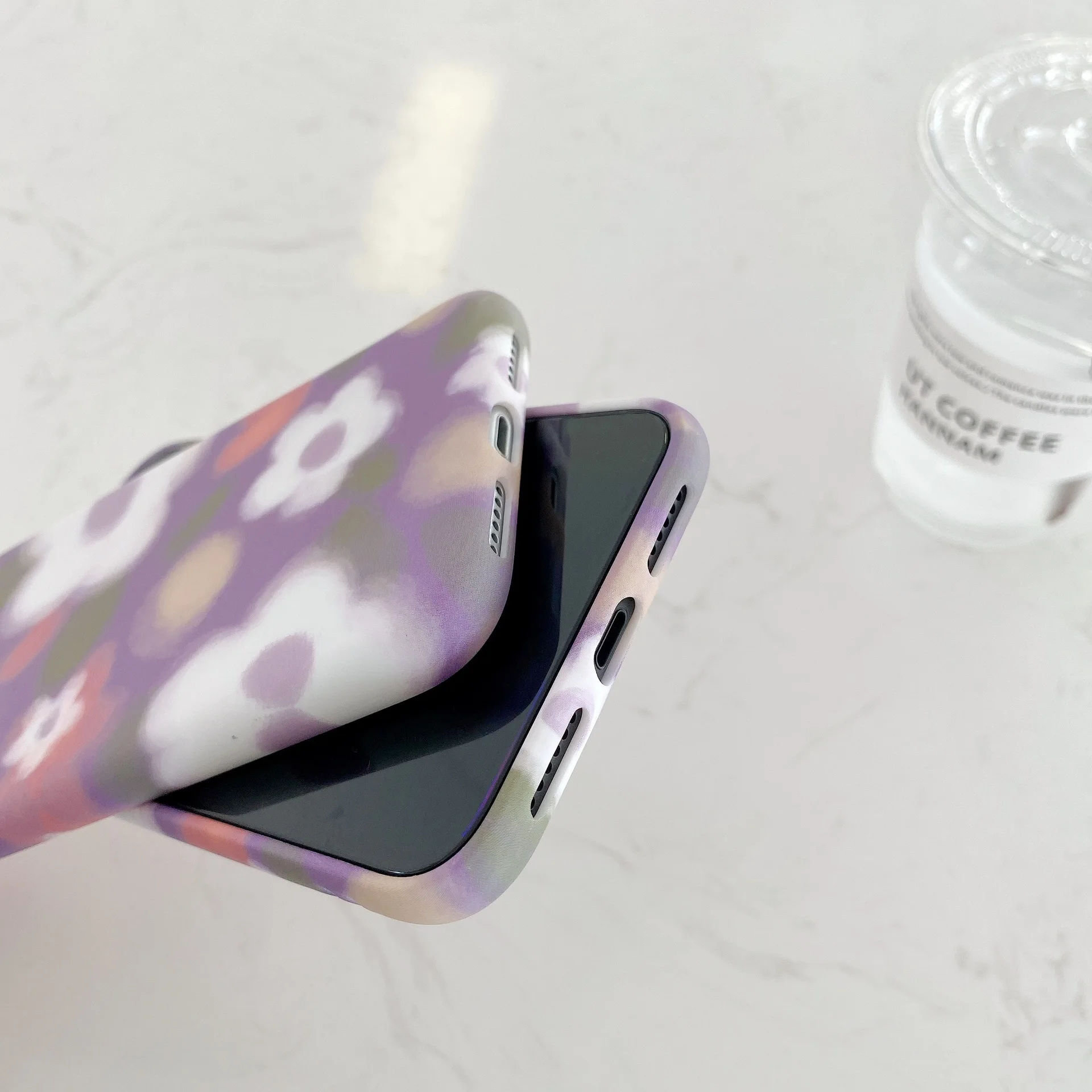 

INS Watercolor Purple Pattern Mobile Phone Shell Shatter-Resistant Silicone Phone Case