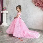 Розовое Цветочное платье для девочки на свадьбу Милые 3D цветы принцесса роскошное бальное платье для вечеринки торжественные платья для девочки