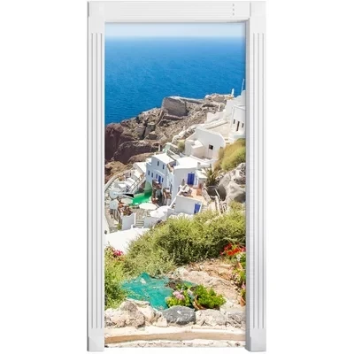 Бесплатная доставка самоклеящаяся дверная наклейка Греция здание фото обои