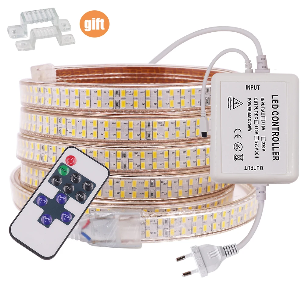 Светодиодная лента SMD5730 высокой яркости 220 В водонепроницаемые двухрядные гибкие