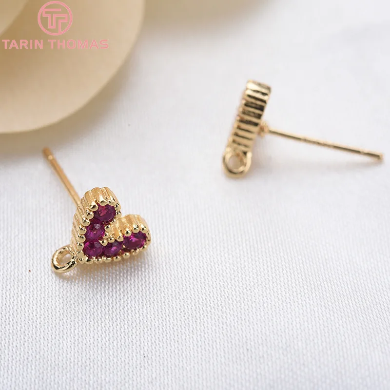 6 шт. 9 мм 24 к позолоченная латунь с цирконием Сердце Серьга Ювелирная фурнитура