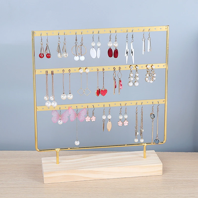 

24/38/44/69 Holes Multilayer Earring Display Stand Storage Rack Show Holder Hanging Earring Jewelry Organizer Shelf Wooden Base