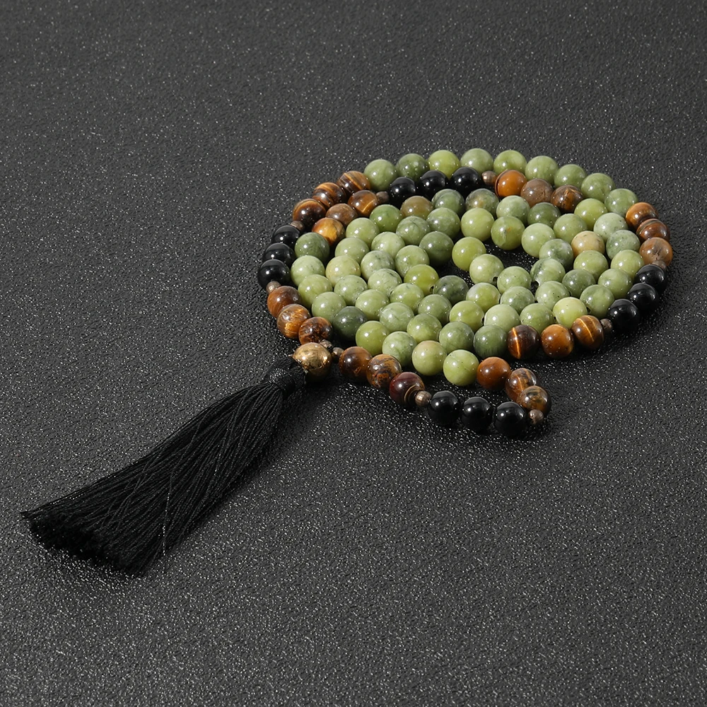 Ожерелье из бисера Мала 8 мм ювелирные изделия Южного нефрита и черного оникса