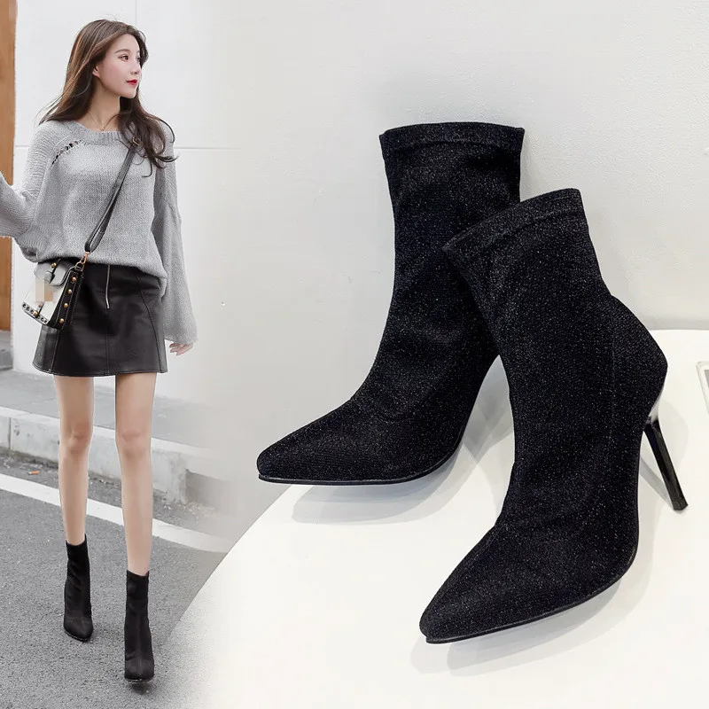 

Остроносые женские ботинки-женские роскошные дизайнерские полусапожки с круглым носком на высоком каблуке, дамские полусапожки на резинов...