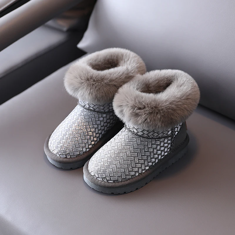 Зима 2021 детская обувь Chaussure с кроличьей шерстью блестками для девочек на
