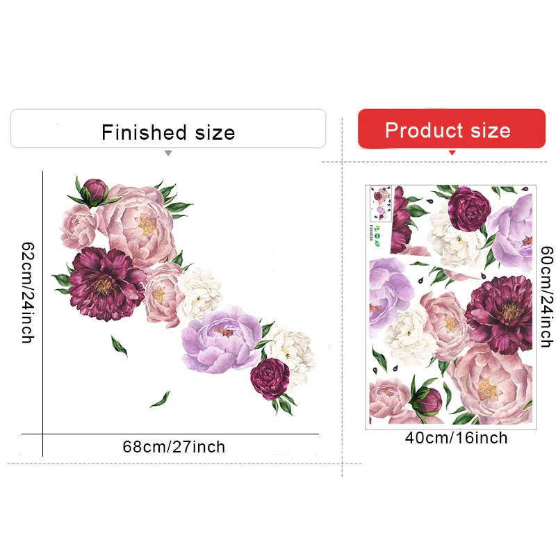 Разноцветные виниловые наклейки на стены с пионами для кухни спальни