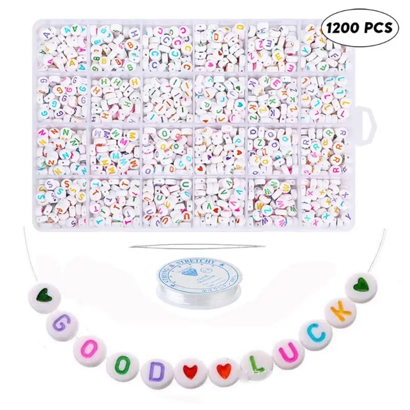 

41XC 1200PCS Acrylic Letter Beads White Round Letter Beads Alphabet Beads A-Z and Heart Bead Bracelet Necklace Jewelry Making