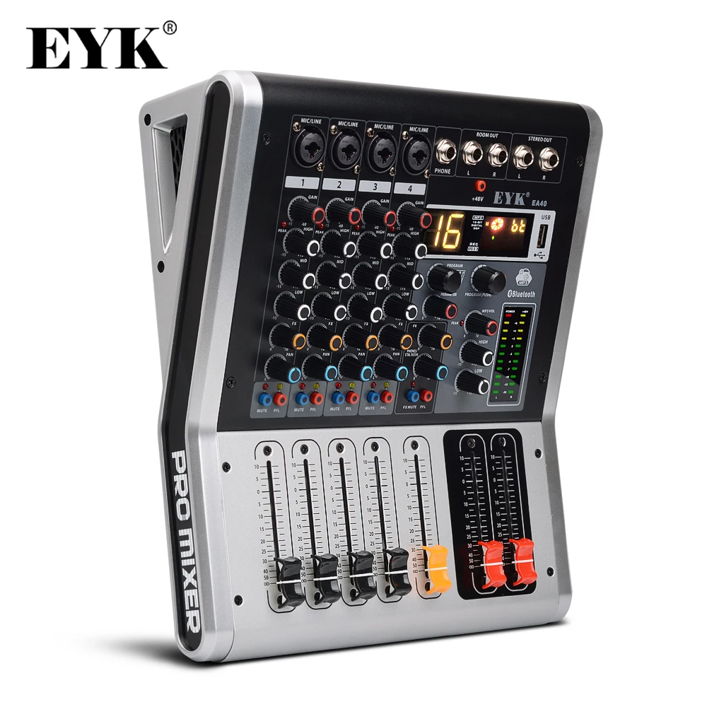EYK EA40 4 канала микшерный пульт с выключателем звука и PFL Bluetooth запись 3 группы 16 DSP эффект USB Профессиональный звуковой микшер DJ