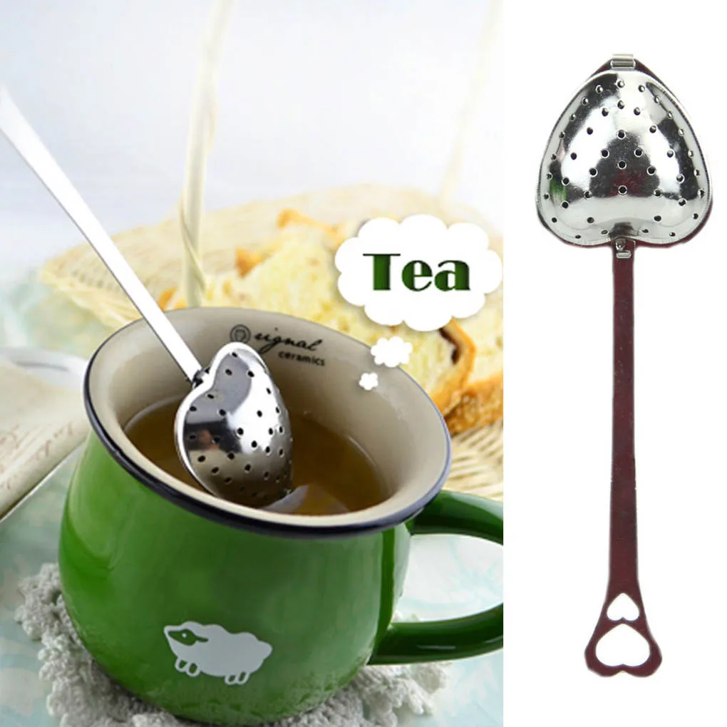 

Heart Shaped Stainless Steel Tea Infuser Spoon Strainer Steeper Handle Teapot Gadgets заварник для чая