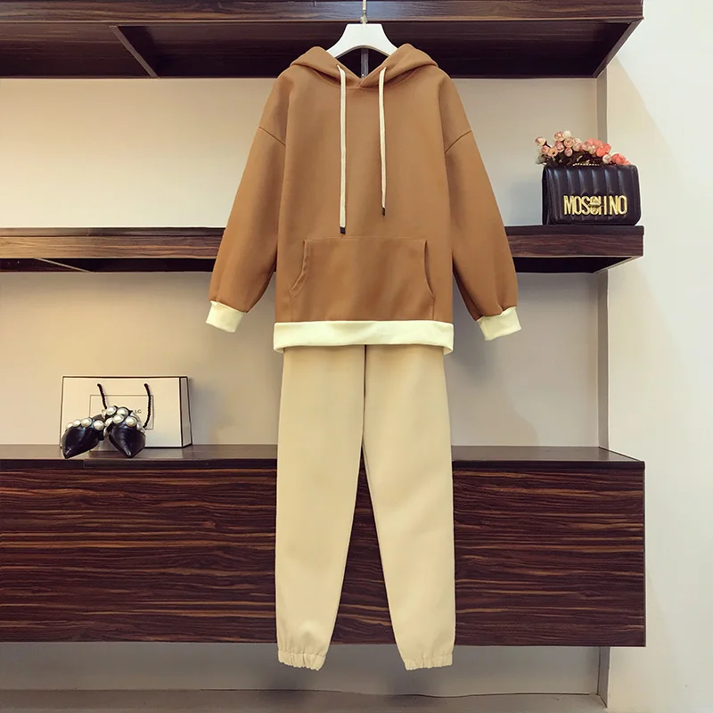 

Tracksuits Women's Fleece Hoodies Two Piece Set 2021 Spring Autumn Loose Up Sweatshirts Pants Sets Female Casual Sports Suits