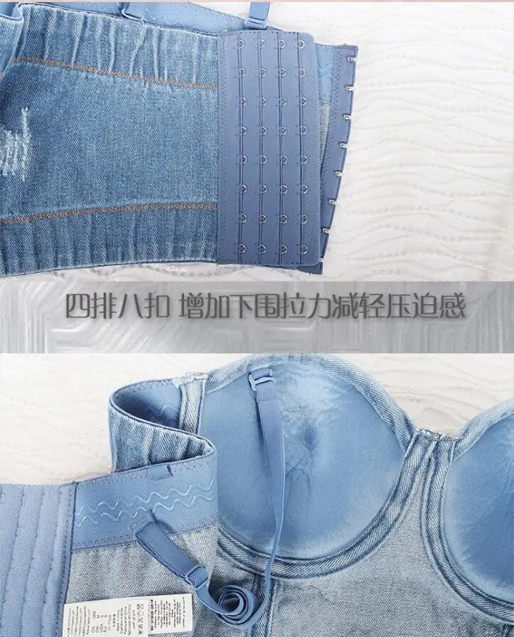 

New Arrival Blue Evening Party Tops Sleeveless Noble Summer Tops for Women Adjustable Bra Sexy Jean Crop Top q791