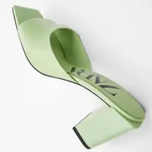 ZAR 2021 Summer New Green Fashion Square Toe Thick High Heels Sexy Outer Wear Muller Sandals And Slippers Women Luxury Brand Hot