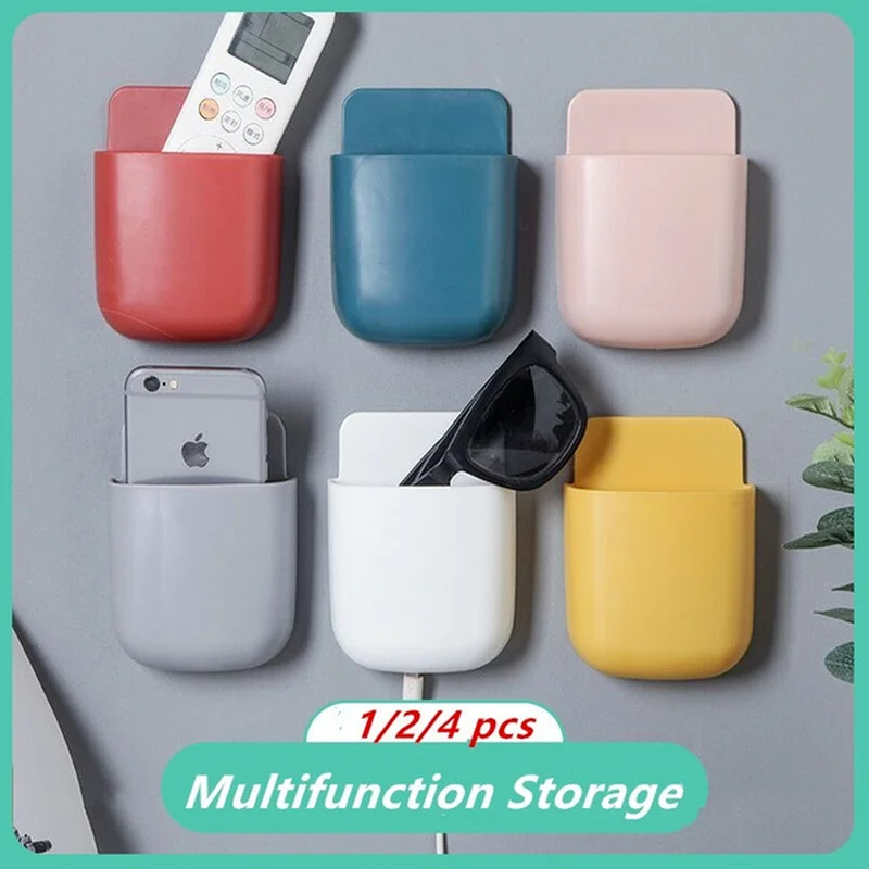 

Wall Mounted Remote Control Storage Box Organizer Mounted Mobile Phone Plug Wall Bracket Multifunction Charging Stand