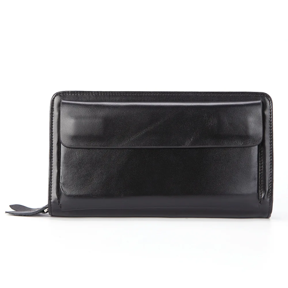 

GENODERN Business Men Clutch Wallets Luxury Double Zipper Genuine Leather Long Purses Large Capacity Cowhide Wallet For Male