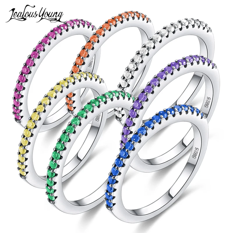 New Fashion Multicolor Zirconia Party Women Engagement Ring With Silver Color Crystal Wedding Rings For Lady Jewelry Gift