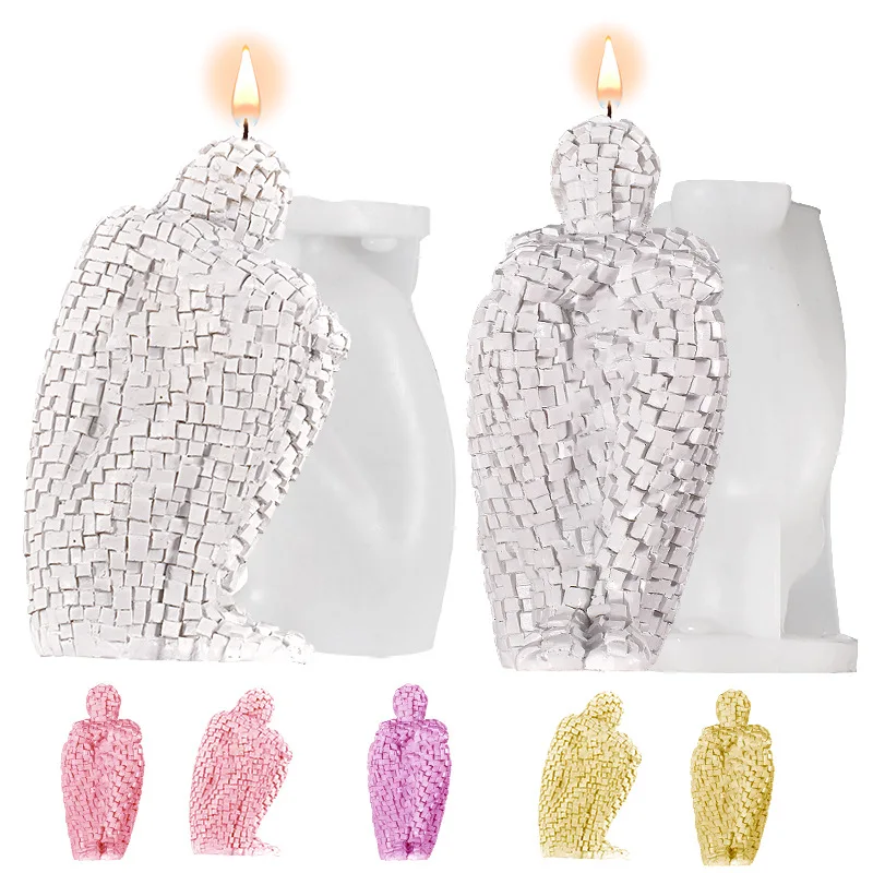 

DIY Resin Handmade Nordic Abstract Human Body Candle Mold Mosaic Meditating Man Silicone New Model
