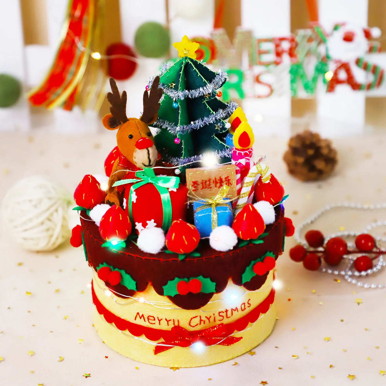 

DIY Needlework Christmas Cake Decoration Collection Box Felt Kit Non-woven Cloth Felt DIY Craft Sewing Set Handwork Material