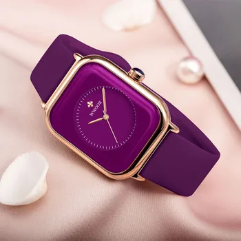 Fashion Square Purple Ladies Quartz Wristwatch - Silicone Band 2